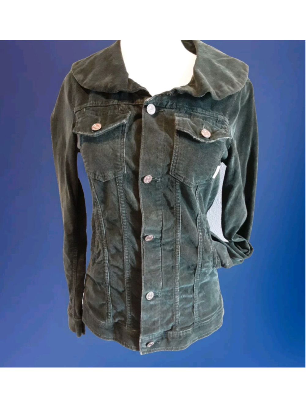 MOTHER JEANS-Jacket Deep Green Corduroy-Copper Riveted Button-LS-Rare! Sz S